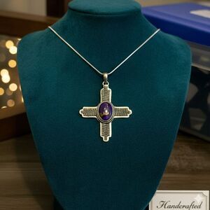 Southwestern Purple Mojave Turquoise Cross Pendant Necklace - Sterling Silver